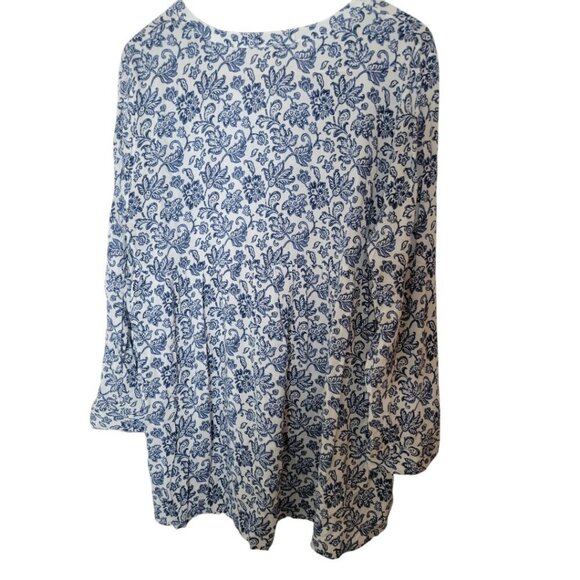 Women's Blue White Flowy Blouse Top Christian Siriano L Hi Low - Picture 2 of 2